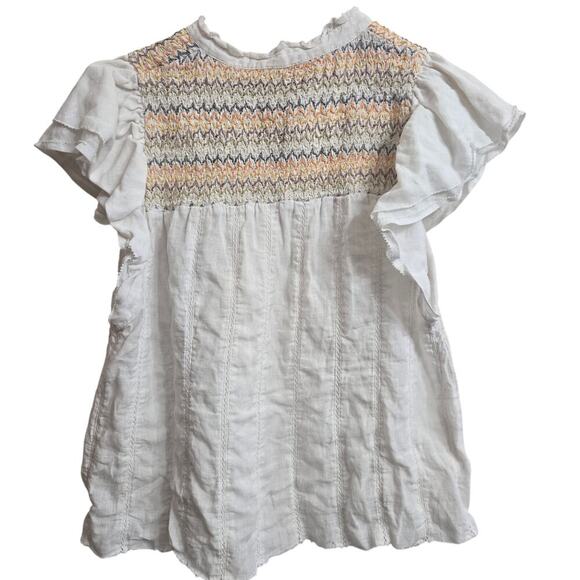 Faherty Women Honokaia Linen Embroidered Flutter Sleeve Top M Boho Peasant - Picture 6 of 11